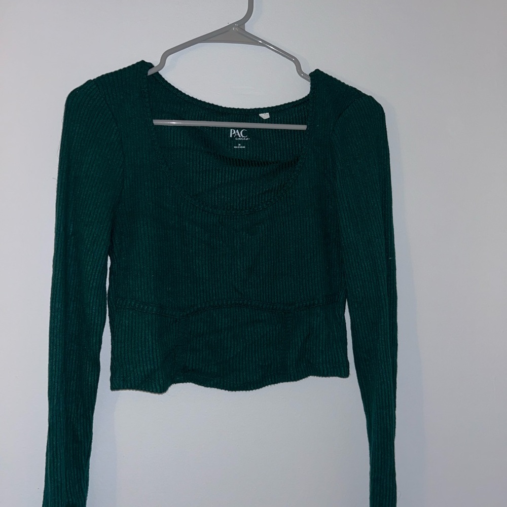Pacsun medium green ribbed long sleeve top with corset detail